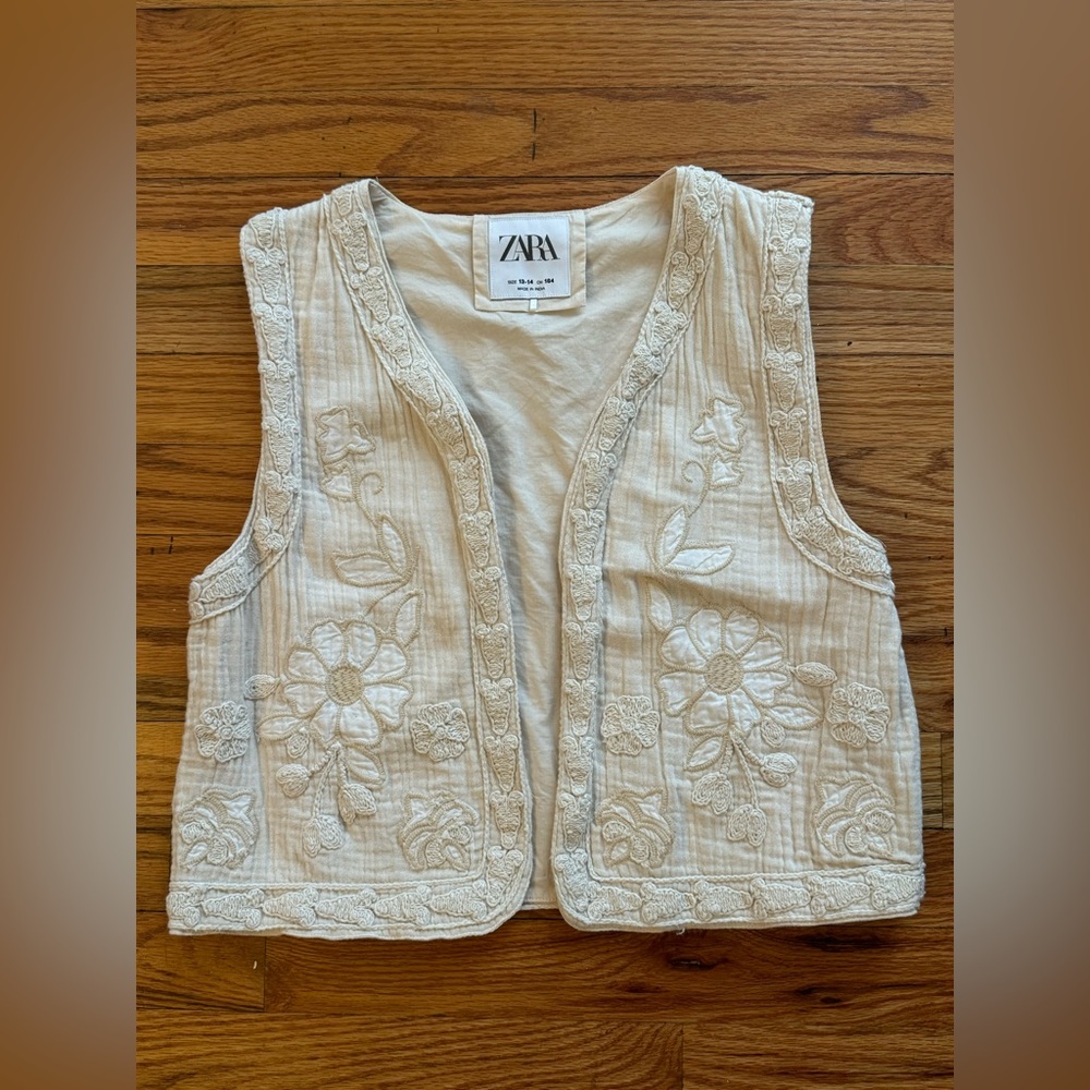 Zara embroidered cream vest